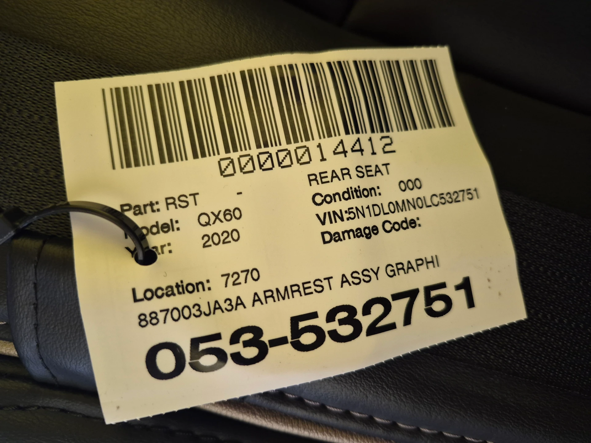 Armrest Assy Graphite · 2