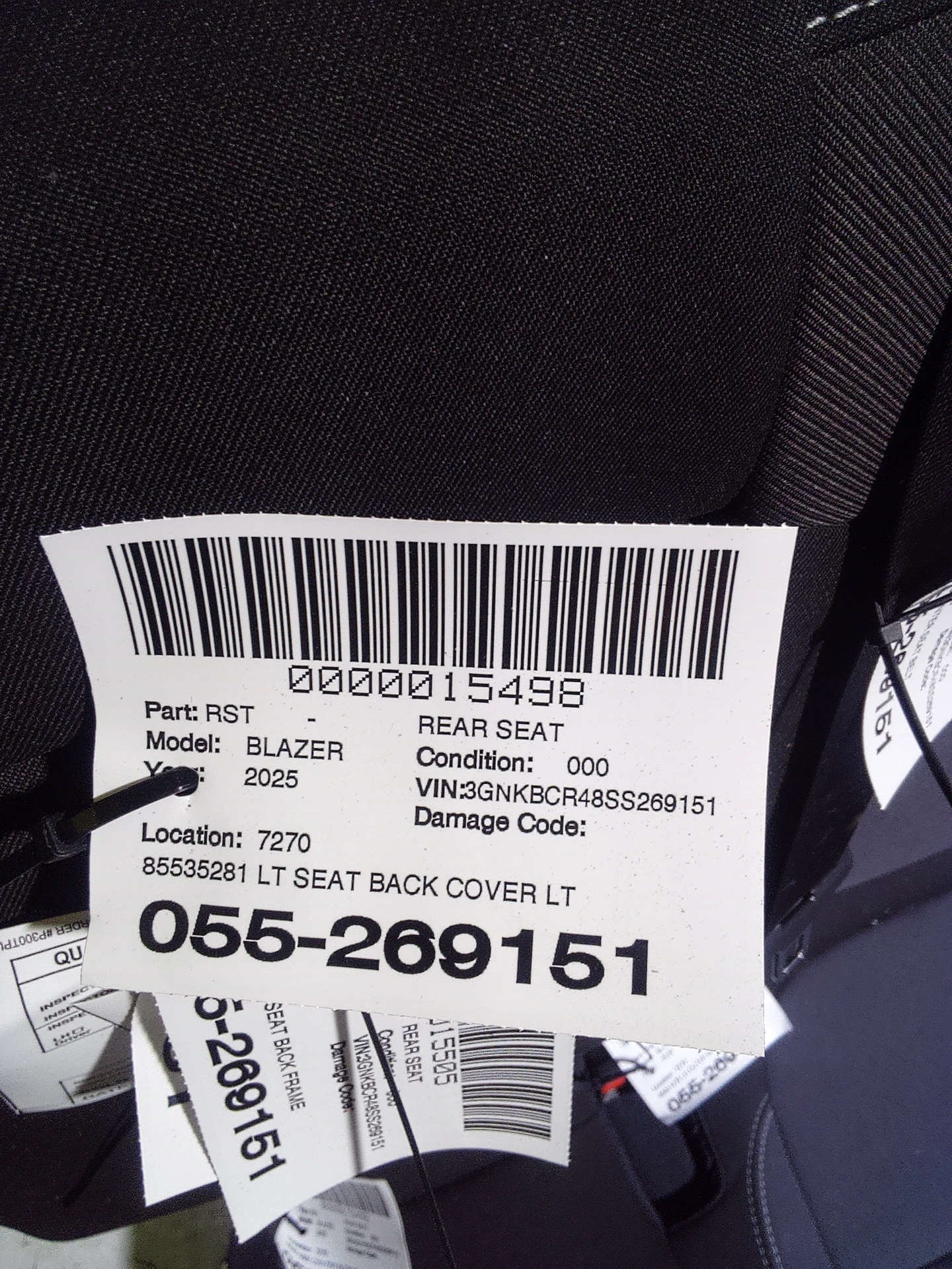 Lt Seat Back Cover Lt, Blazer, Cloth Black · 2