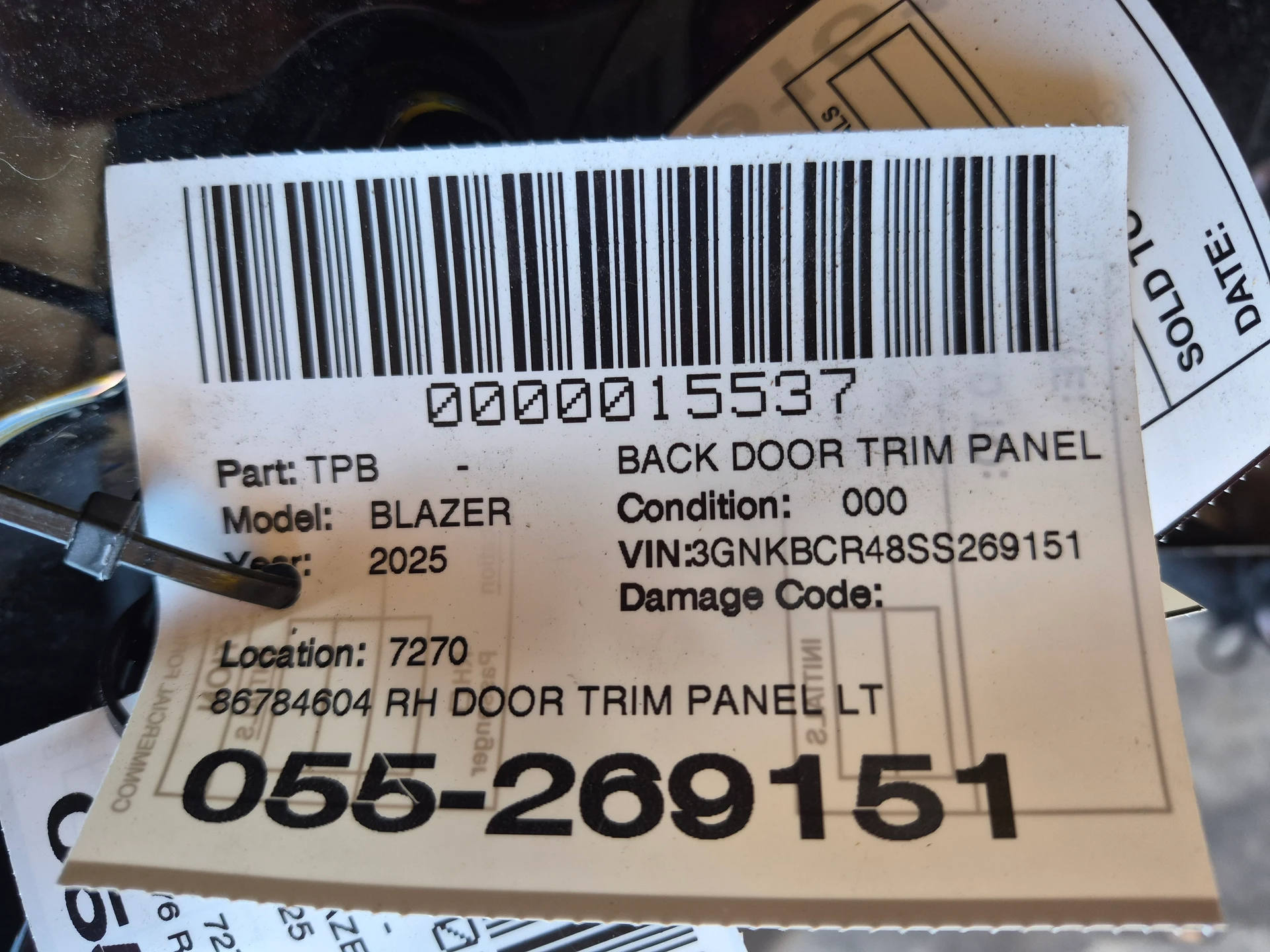Rh Door Trim Panel Lt, Blazer Black · 2