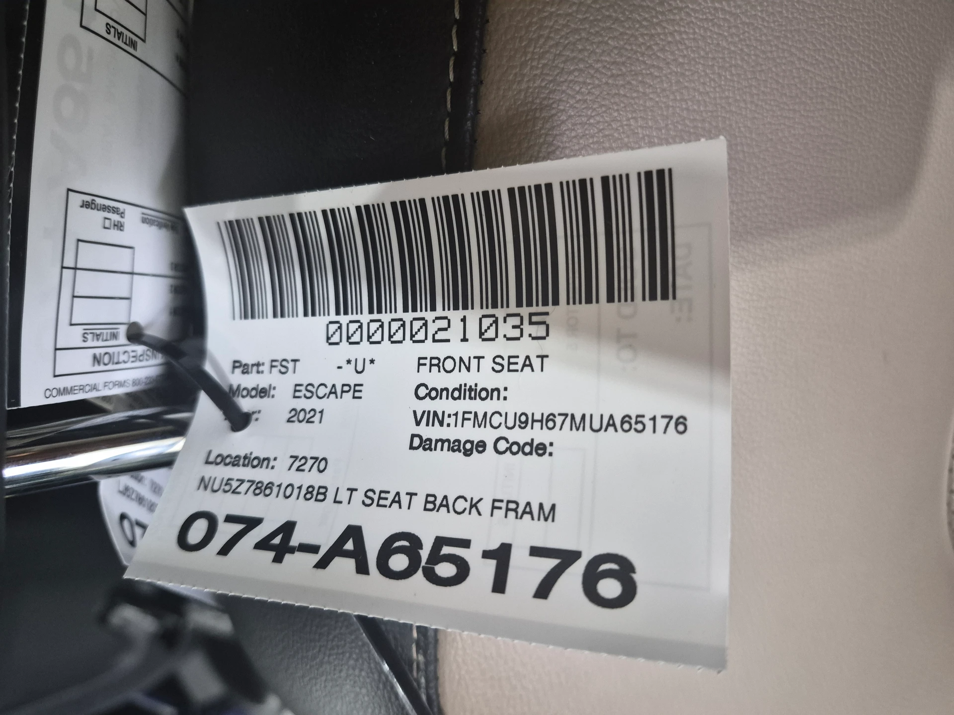 Lt Seat Back Frame W/memory · 2