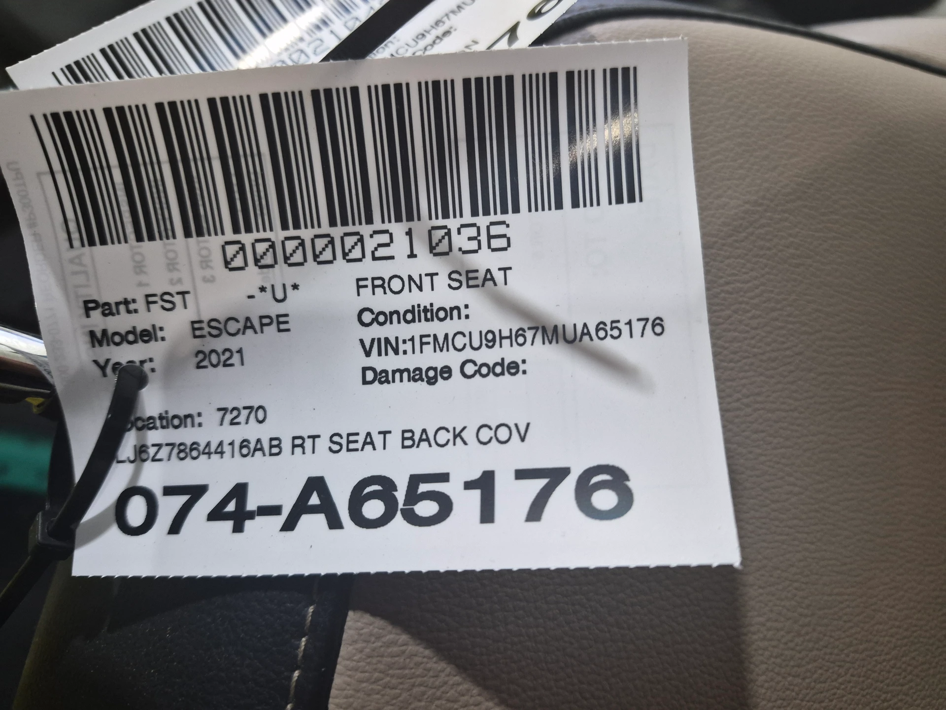 Rt Seat Back Cover Cloth Ebony · 2