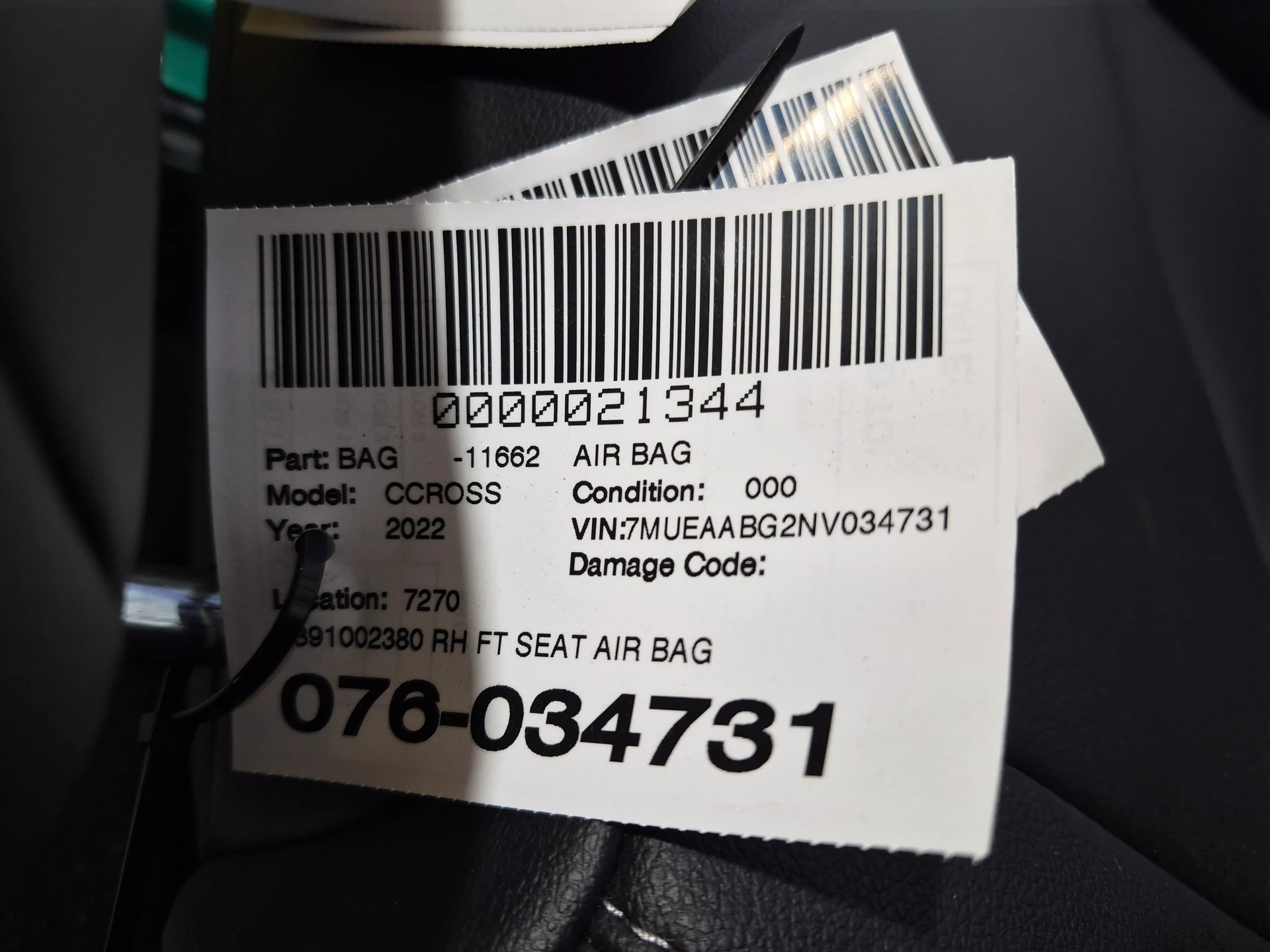 Rh Ft Seat Air Bag · 2