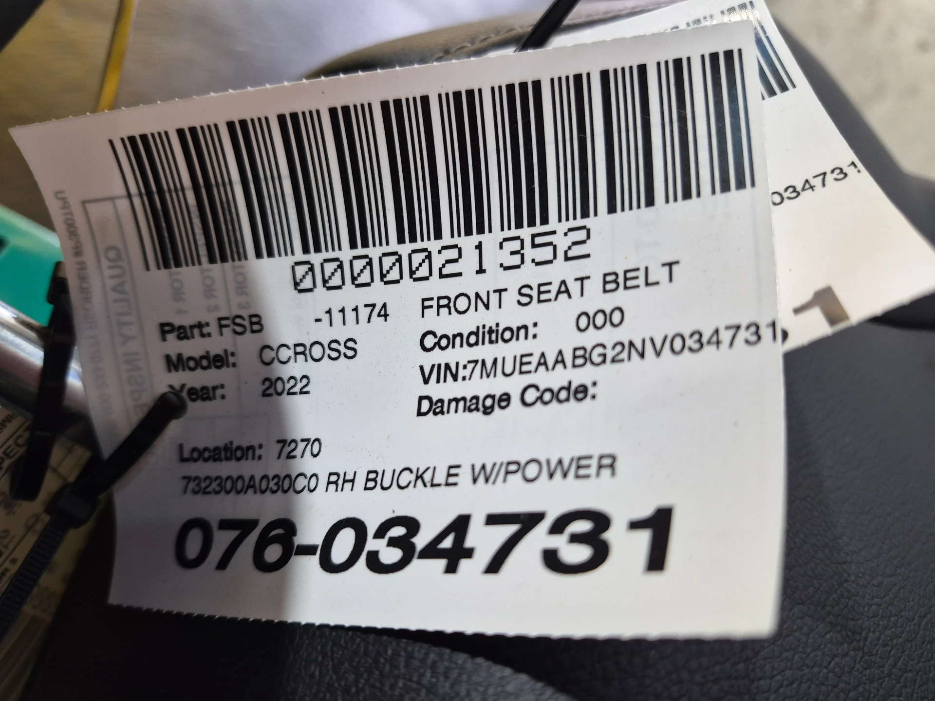 Rh Buckle W/power Seat · 2