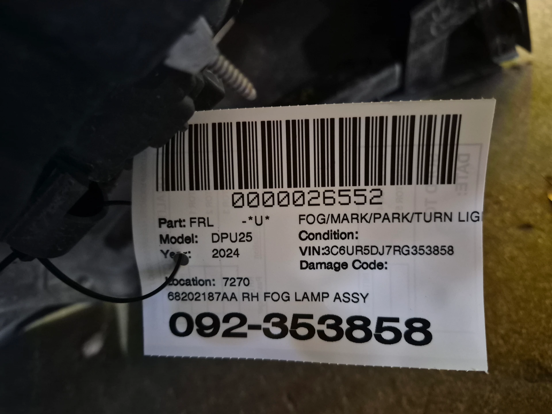 Rh Fog Lamp Assy · 2